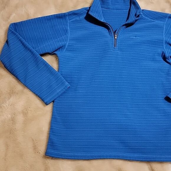 PATAGONIA BLUE STRIPED 3/4 ZIP FLEECE PULLOVER, SIZE 12 - UNISEX - Picture 4 of 8